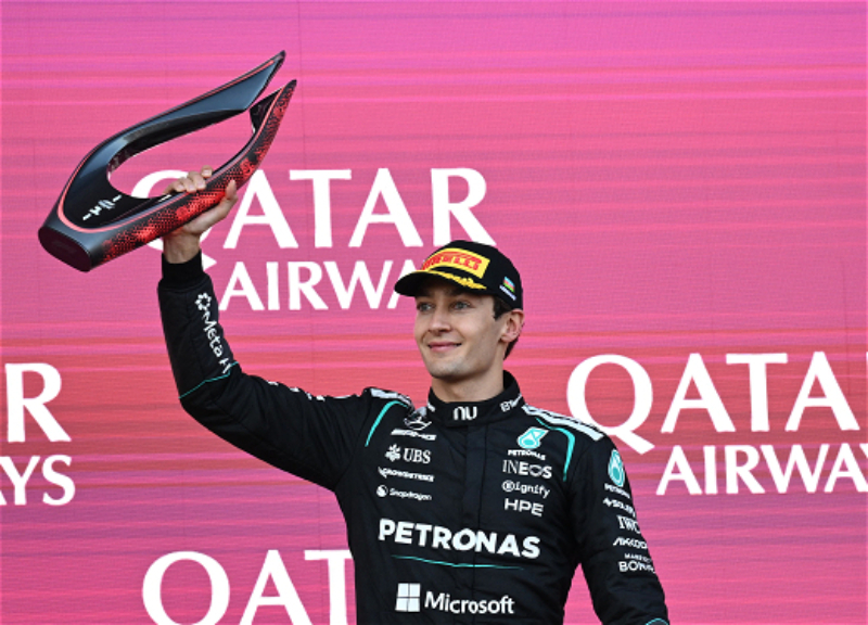 Winner of the 10th, jubilee Azerbaijan Grand Prix presented with a trophy symbolizing the "Land of Fire" - PHOTO