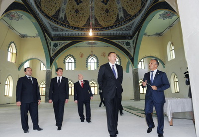 Ильхам Алиев ознакомился с последней стадией работ по возведению нового здания мечети в городе Габале - ФОТО