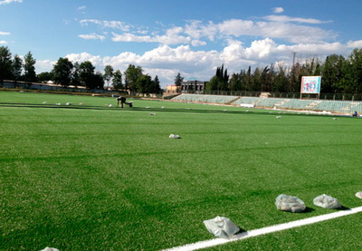 На стадионе в Товузе продолжается укладка нового газона - ФОТО