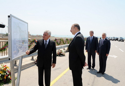 Ильхам Алиев принял участие в открытии автомобильной дороги Тагиев-Сахиль - ФОТО