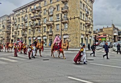 В центре Баку прошло шествие конных всадников и верблюдов – ФОТО