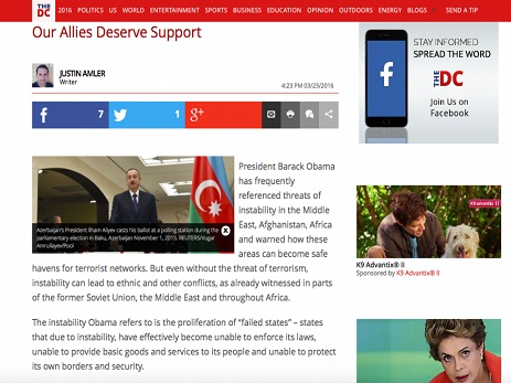 “The Daily Caller”: ABŞ-ın etibarlı müttəfiq olan Azərbaycanı dəstəkləməsi vacibdir