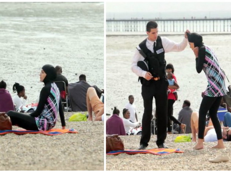 Polisin çimərlikdəki müsəlman qadına qarşı güc tətbiq etməsinə britaniyalıların qeyri-adi reaksiyası – FOTO – VİDEO