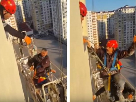 Сотрудники МЧС спасли в Баку двух рабочих, застрявших на высотке – ВИДЕО