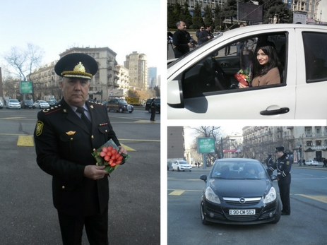Дорожная полиция Баку поздравила женщин с 8 Марта – ФОТО