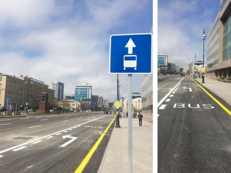 На одной из оживленных улиц Баку автобусам выделена отдельная полоса – ФОТО