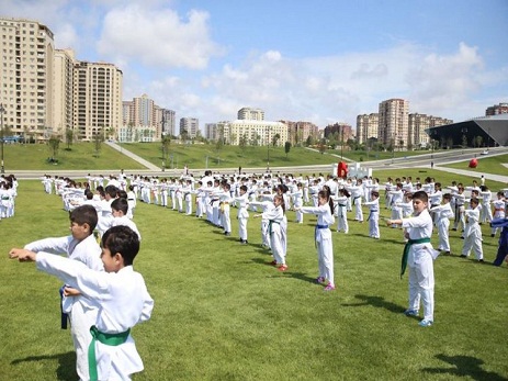 Heydər Əliyev Mərkəzinin parkında karate dərsi təşkil olunub